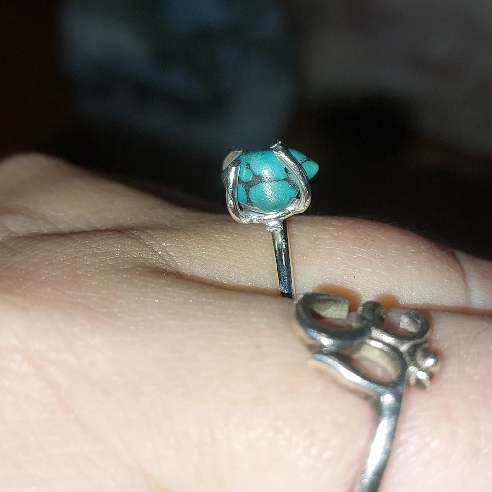 Dainty Turquoise Raw Tumbled Sterling Silver Ring